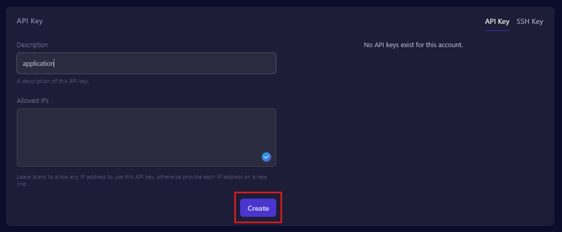 Create API key